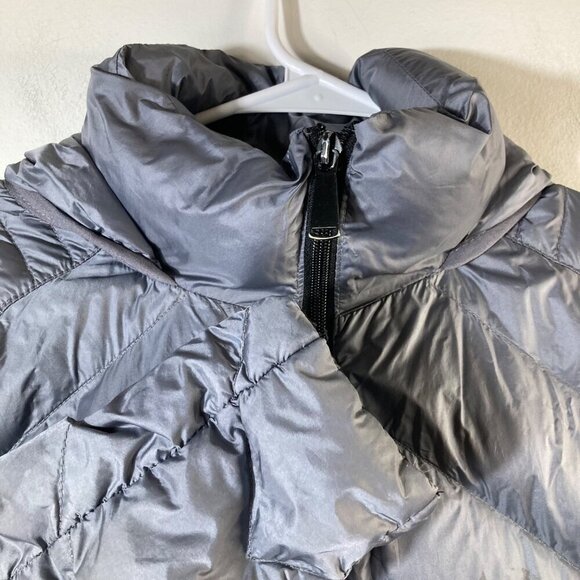 Womens Saks Fifth Avenue Down Puffer Hooded Jacket Gray S Nylon Down - Picture 8 of 9